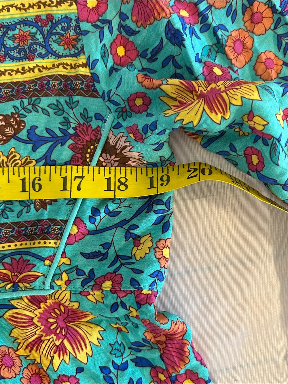 Bohemian Teal Floral Tie-Front Long Sleeve Midi Dress - Picture 8 of 8